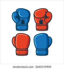 Set of red and blue boxing gloves in cartoon style. Vector icons for sport, fighting, martial arts, training, competition, or fitness design isolated on white background.