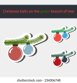 Set of red and blue Christmas balls and Christmas tree isolated on a white background