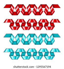 Set of red and blue decorative spiral ribbons, banners. Elements for design. Isolated on white background. Eps10 vector illustration.