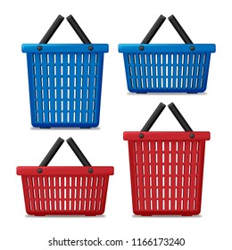 Set of Red and blue Empty Laundry Basket isolated. Basket to wash with washing machine. Vector Illustration