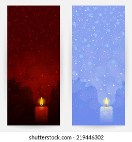 Set of red and blue festive backgrounds with candlelights
