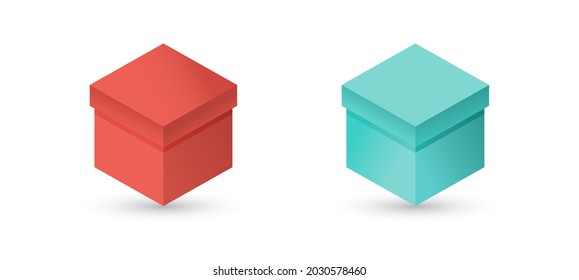 Set of red and blue gift boxes on white isolated background. Realistic 3D gift for New Year, Christmas, Birthday, Valentines Day, holiday, party. Vector illustration.
