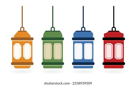 Set of red, blue, green, brown ramadan lanterns, flat design on white background. Vector oranamen of the month of Ramadan is full of joy.