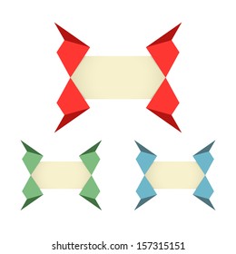 The set of red, blue and green label with origami effect / origami style label / The origami label