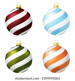 Set of red, blue, green and orange Christmas tree toy or ball