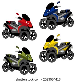 Set of red, blue, green, yellow quadro bike coloured with and without stroke outline