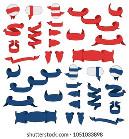 Set of red and blue hand drawn ribbons
