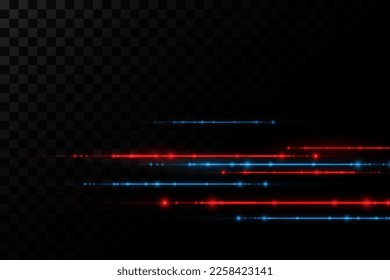 Set of red and blue horizontal highlights. Laser beams, horizontal light beams. Beautiful light flashes. Glowing stripes on a dark background. Glowing abstract glitter background with lined.