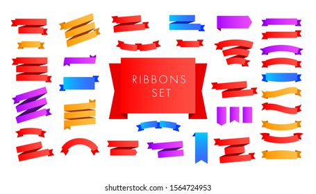 Set of Red, blue, lilac ribbon for poster, greeting card, header, website. Discount banner promotion template. Vector illustration isolated on white background.