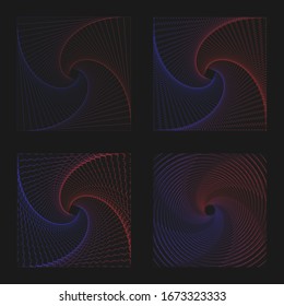 Set of red and blue lines in the form of a square in the form of abstraction on a black background