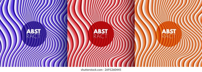 Conjunto de fondo rojo, azul, naranja y blanco en forma líquida 3D estilo líquido. Abstractas textura de patrón ondulado. Colección de fondo de rayas de capas suaves degradadas con espacio de copia. Ilustración vectorial.