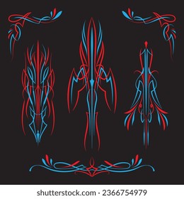 Set Red and Blue Pinstripe old school illustration