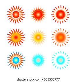 set of red and blue radial sun vector