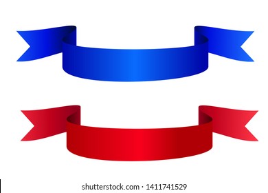 Set of red and blue ribbon flag banners. Ripped tape Vector symbol