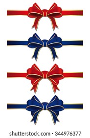 Set red and blue ribbons with bows, vector illustration.