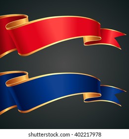 The Set Of Red And Blue Ribbons With Gold Edges