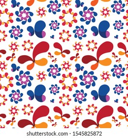 Set of red and blue silhouettes of butterflies, vector moth seamless pattern. Butterfly icon shapes isolated on white background