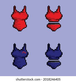 set of red and blue swimsuit with pixel art style