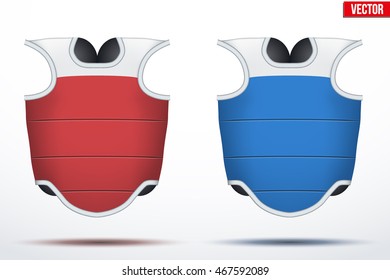 Set of Red and Blue Taekwondo body guard. Front view. Sport Equipment. Editable Vector illustration Isolated on white background.