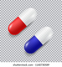 Set of red and blue vector realistic pills