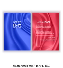 Set of red and blue wavy abstract covers isolated on white background, brochures, flyers, flowing silk, Vector Eps 10 format