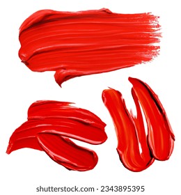 Set of red bold oil paint strokes. Paint spots.