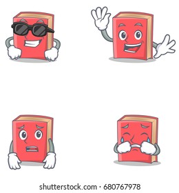 Set of red book character with cool waving afraid crying