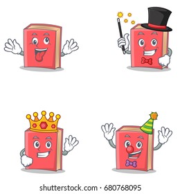 Set of red book character with crazy magician king clown