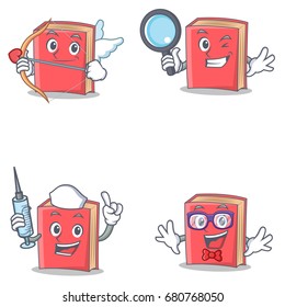 Set of red book character with cupid detective nurse geek
