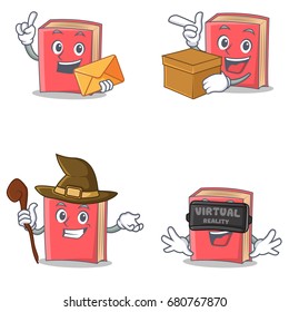 Set of red book character with envelope box witch virtual
