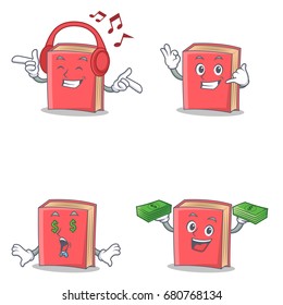 Set of red book character with listening call me money eye