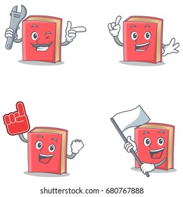 Set of red book character with mechanic foam finger flag