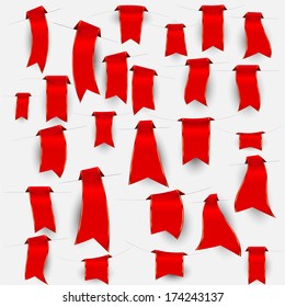 Set of red bookmarks on the gray background