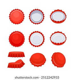 Conjunto de tampas vermelhas mostrando diferentes posições, abertas e fechadas, vista superior e perspectiva