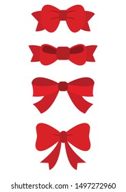 set of Red bow for celebration christmas and birthday, flat design isolated on white background,bow  for business and design. Design elements
