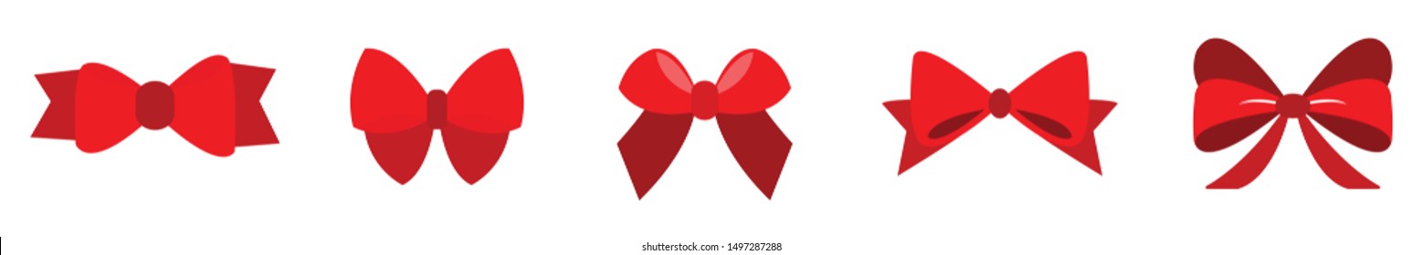 set of Red bow for celebration christmas and birthday, flat design isolated on white background,bow  for business and design. Design elements