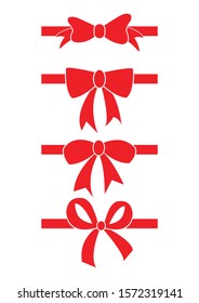 set of Red bow for celebration christmas and birthday, flat design isolated on white background,bow  for business and design. Design elements