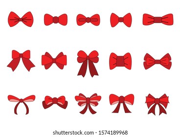 set of Red bow for celebration christmas and birthday, flat design isolated on white background,bow  for business and design. Design elements