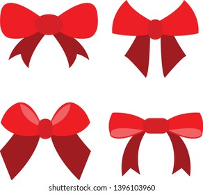 set of Red bow flat design isolated on white background,bow  for business and design. Design elements