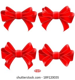 set red bow isolated on white background vector