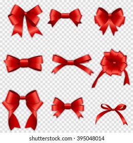 Set of Red Bow Vector illustration on Transparent Background. EPS10