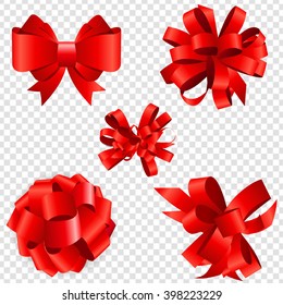 Set of Red Bow Vector illustration on Transparent Background. EPS10