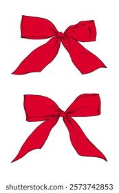 Set of red bows holiday sketch vector illustration on white background.