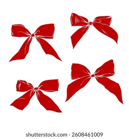 Set of red bows holiday sketch vector illustration on white background.