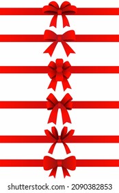 Set of red bows with ribbon. Bow collection on white background. Vector