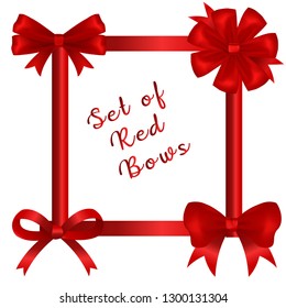 Set of red bows with ribbon. Vector.