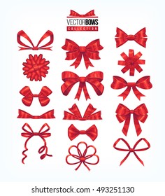 Set of red bows. Vector illustration.