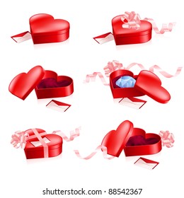 Set of Red boxes in heart shape. Illustration on white background.