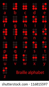 Set of red braille alphabet (a-z)