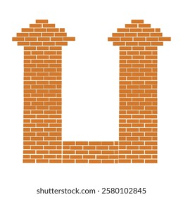 Set of red brick walls vector. Construction site illustration. Bricks stack color clip art or coloring page isolated on white background
